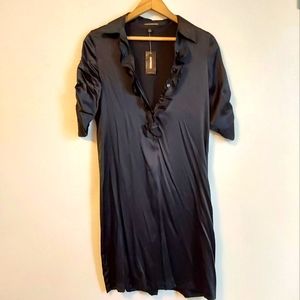 Express Design Studio Black Silk Shirt Dress Small New Never Worn Ruffle Button